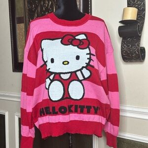 Hello Kitty Red & Pink Striped Sweater • Crew Neck • Long Sleeve • Size XXL